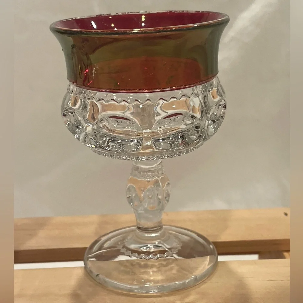 ☀️2/$20 Pair (2) Tiffin Ruby Red Kings Crown Thumbprint Cordials Small Goblets